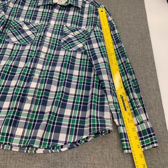Men's Plaid Aeropostale Button Down Shirt Medium Long Sleeve 100% Cotton Green B - Picture 5 of 15